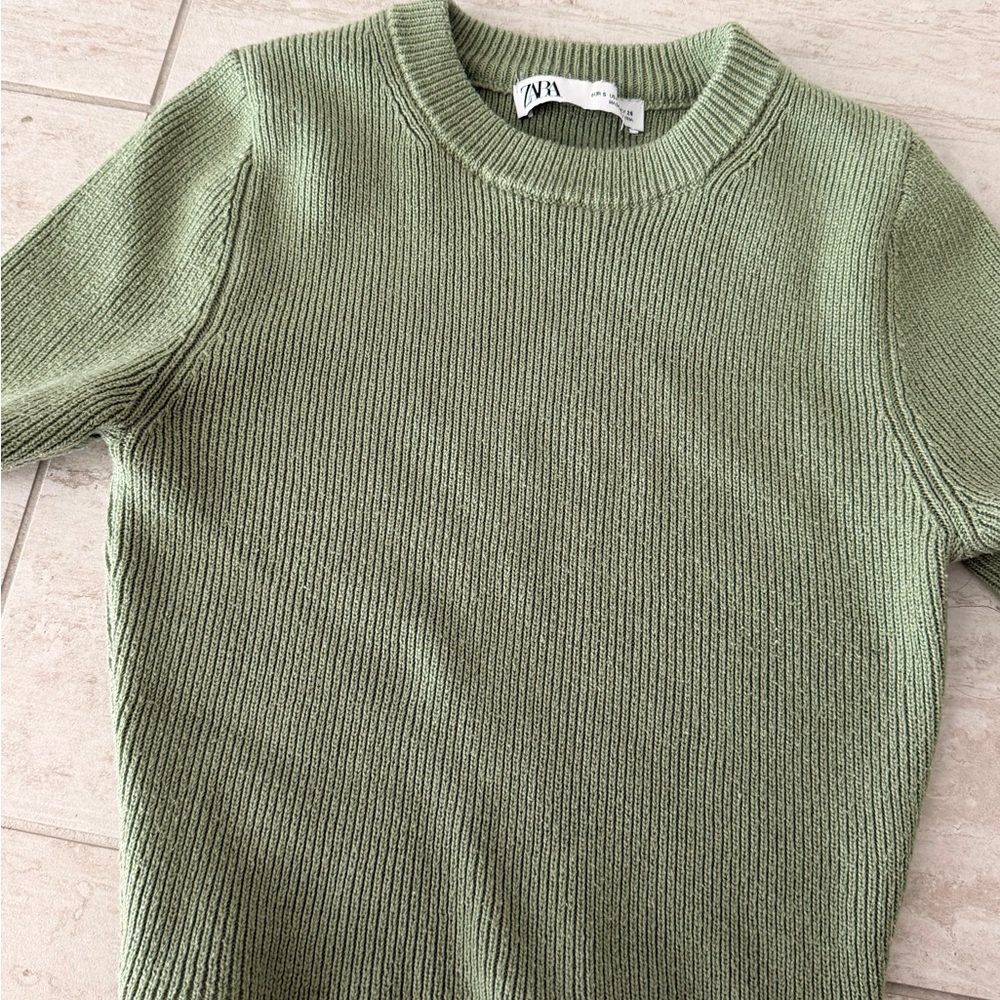Zara Olive Green Ribbed Knit Top - Picture 1 of 5